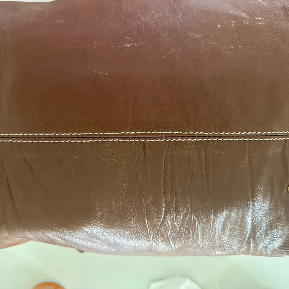 Steve Madden Brown and Cream Satchel with Gold Accents - Picture 4 of 7